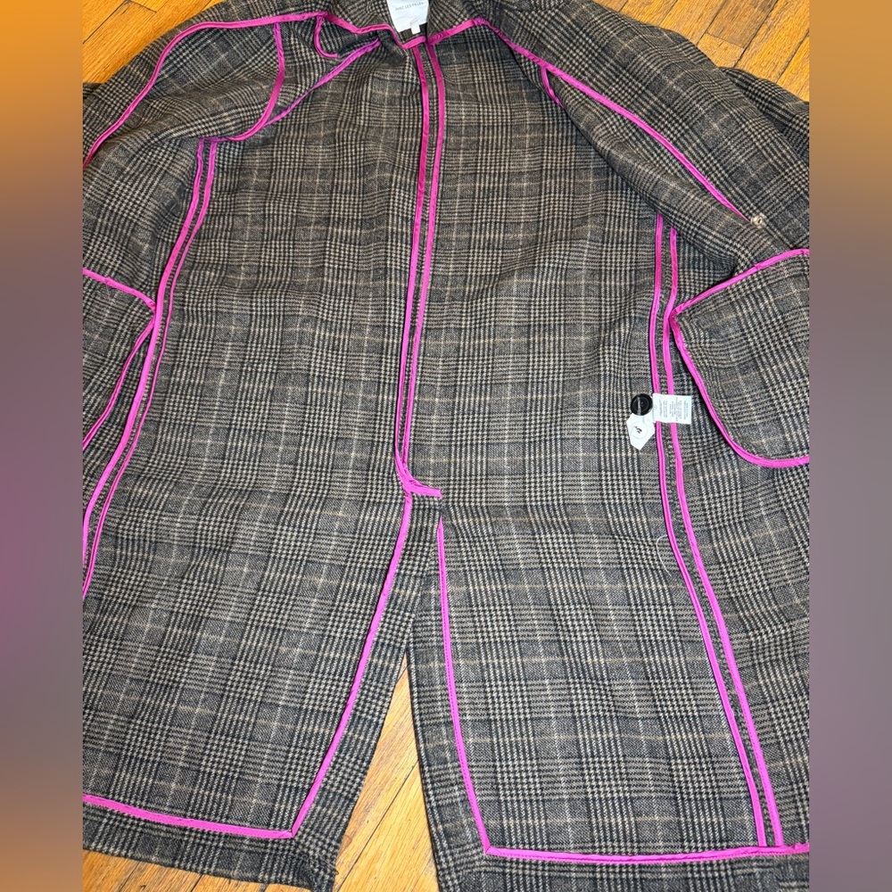 Avec Les Filles Plaid Coat Gray Large Long Jacket - Picture 8 of 8